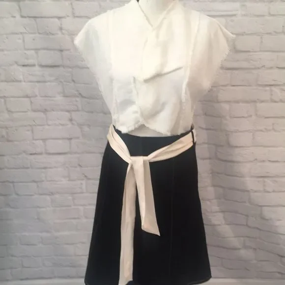 Arden B, Black Knee-Length Skirt w/White Stitching and Silk Ribbon Belt - Size 0 - Picture 8 of 11